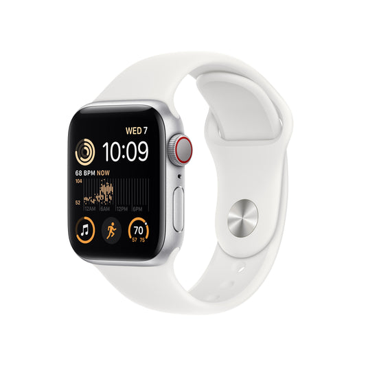 Apple Watch SE GPS + Cellular 40mm Silver Aluminum Case with White Sport Band - Regular