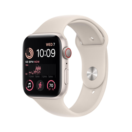Apple Watch SE GPS + Cellular 44mm Starlight Aluminum Case with Starlight Sport Band - Regular