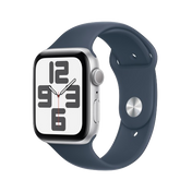 Apple Watch SE GPS 44mm Silver Aluminum Case with Storm Blue Sport Band - S/M