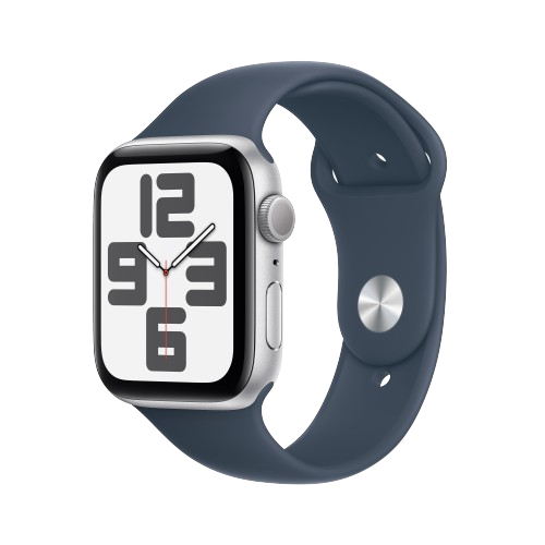 Apple Watch SE GPS 44mm Silver Aluminum Case with Storm Blue Sport Band - S/M