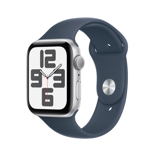 Apple Watch SE GPS 44mm Silver Aluminum Case with Storm Blue Sport Band - M/L