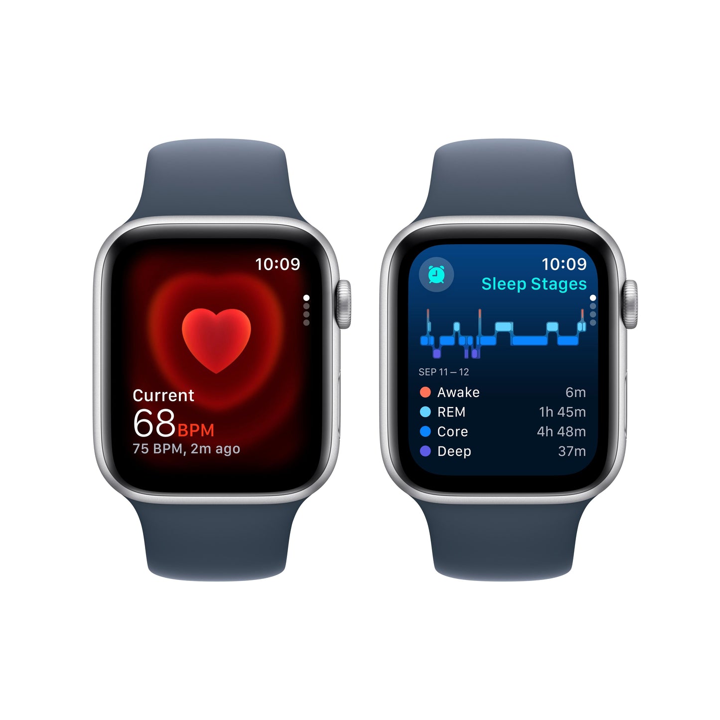 Apple Watch SE GPS + Cellular 44mm Silver Aluminum Case with Storm Blue Sport Band - M/L