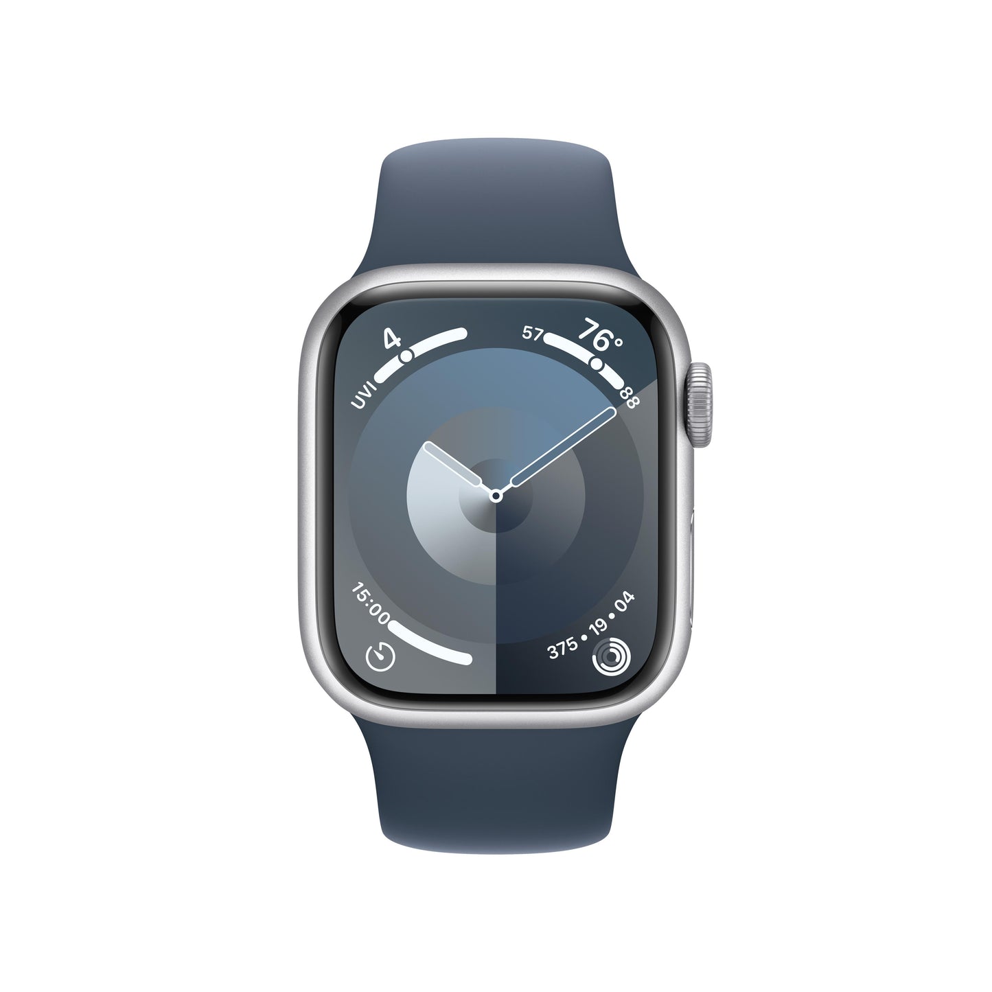 Apple Watch Series 9 GPS 41mm Silver Aluminum Case with Storm Blue Sport Band - M/L