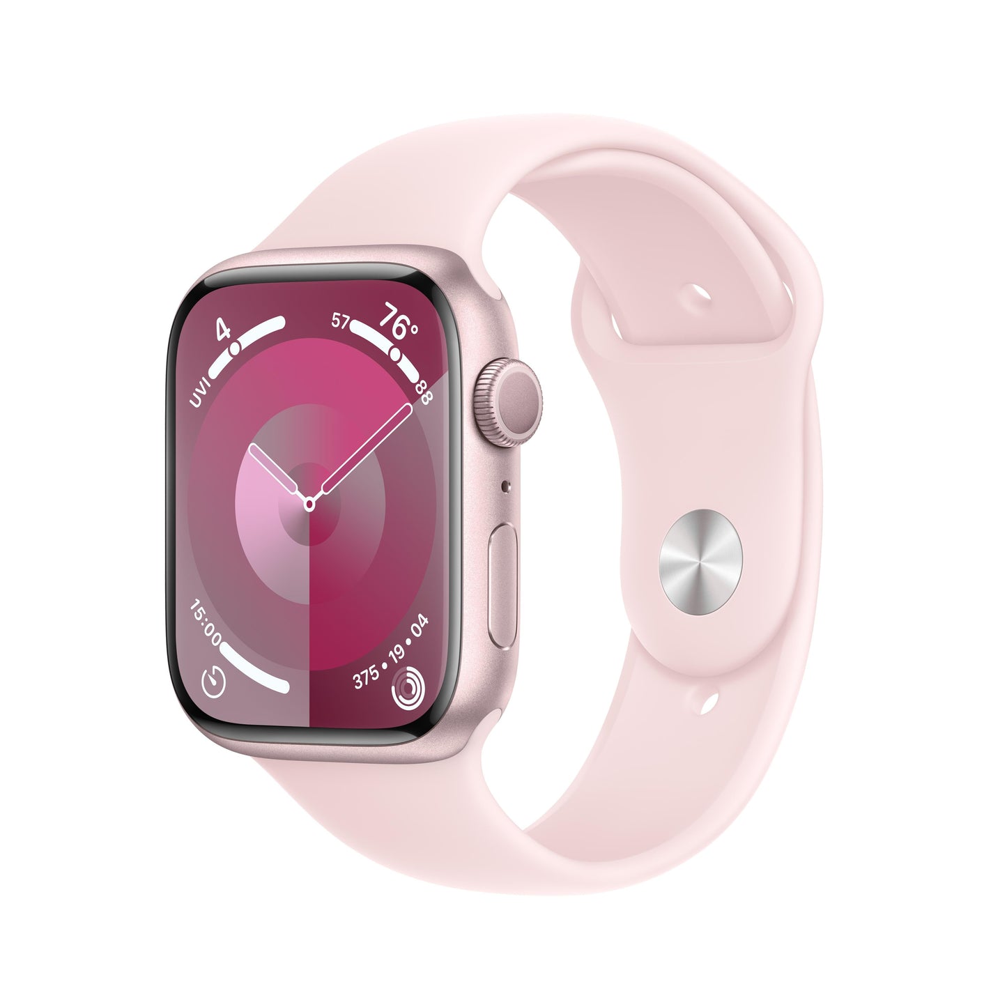 Apple Watch Series 9 GPS 45mm Pink Aluminum Case with Light Pink Sport Band - S/M