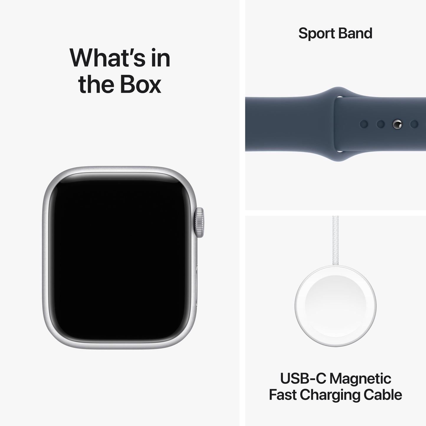 Apple Watch Series 9 GPS 45mm Silver Aluminum Case with Storm Blue Sport Band - S/M