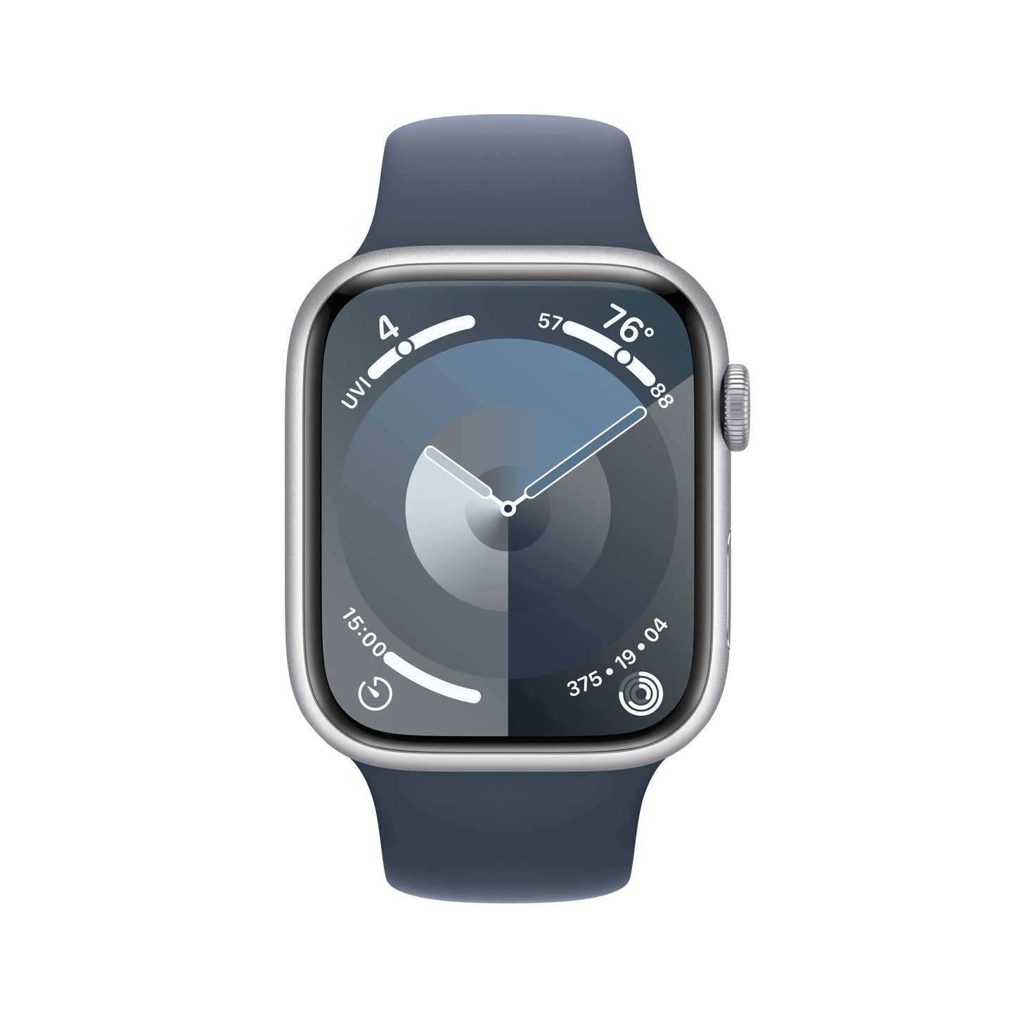 Apple Watch Series 9 GPS 45mm Silver Aluminum Case with Storm Blue Sport Band - S/M
