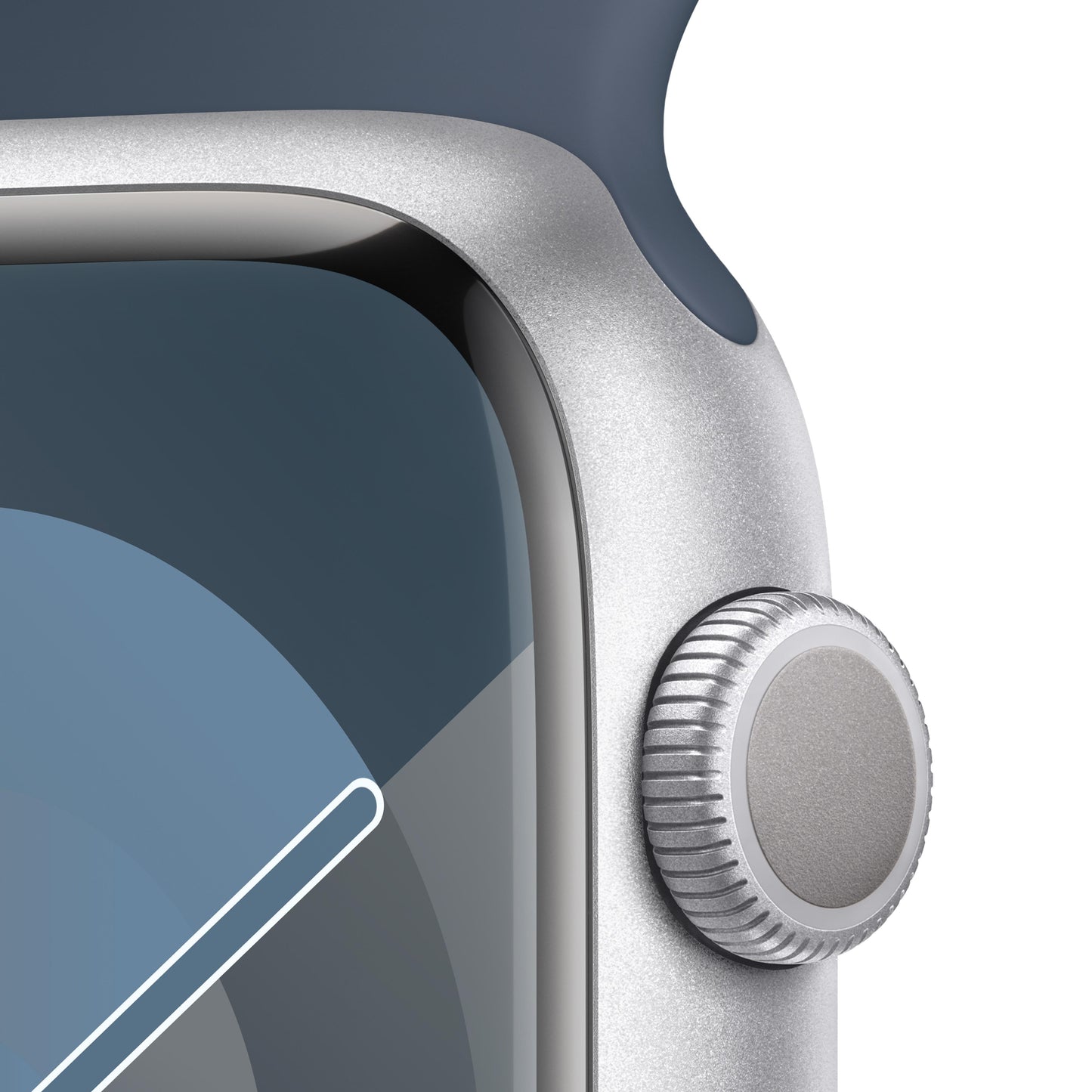 Apple Watch Series 9 GPS 45mm Silver Aluminum Case with Storm Blue Sport Band - S/M