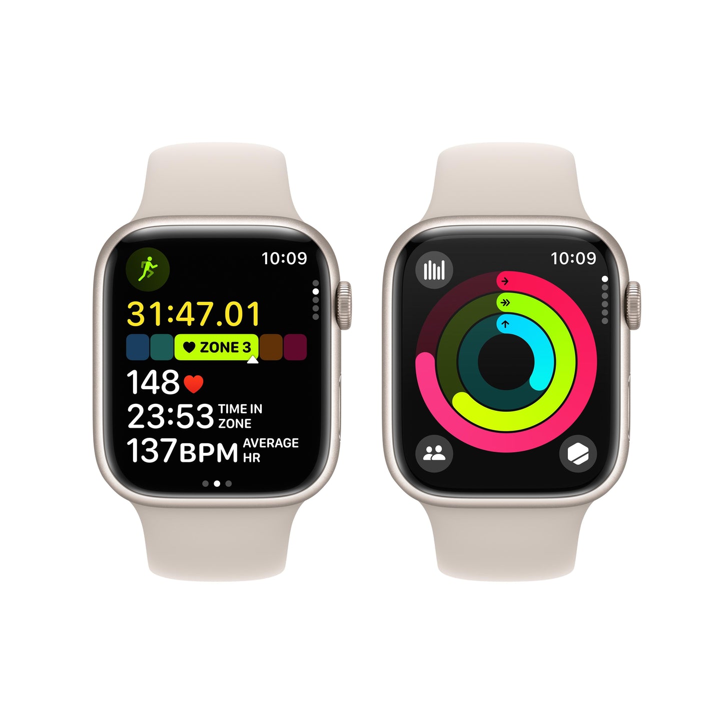 Apple Watch Series 9 GPS 45mm Starlight Aluminum Case with Starlight Sport Band - S/M