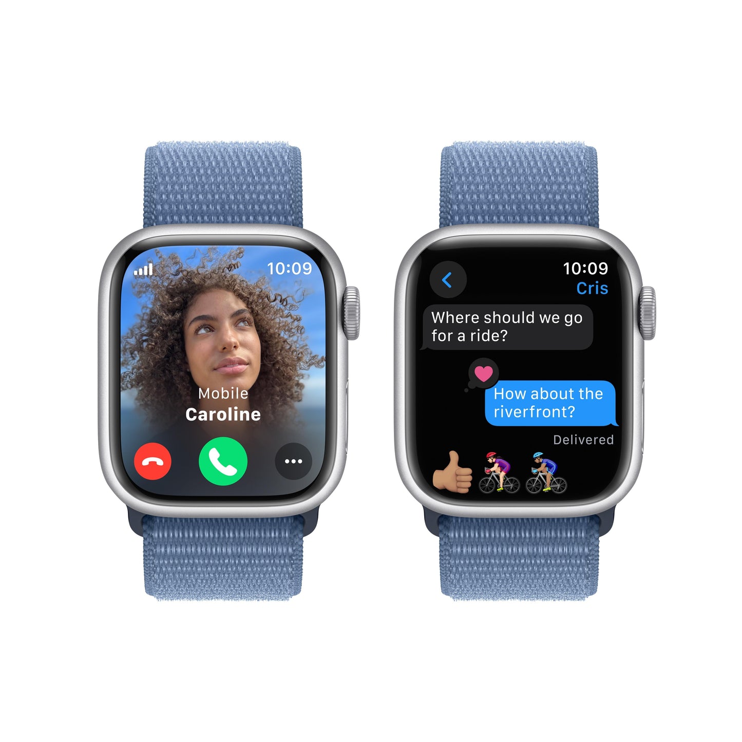 Apple Watch Series 9 GPS + Cellular 41mm Silver Aluminum Case with Winter Blue Sport Loop