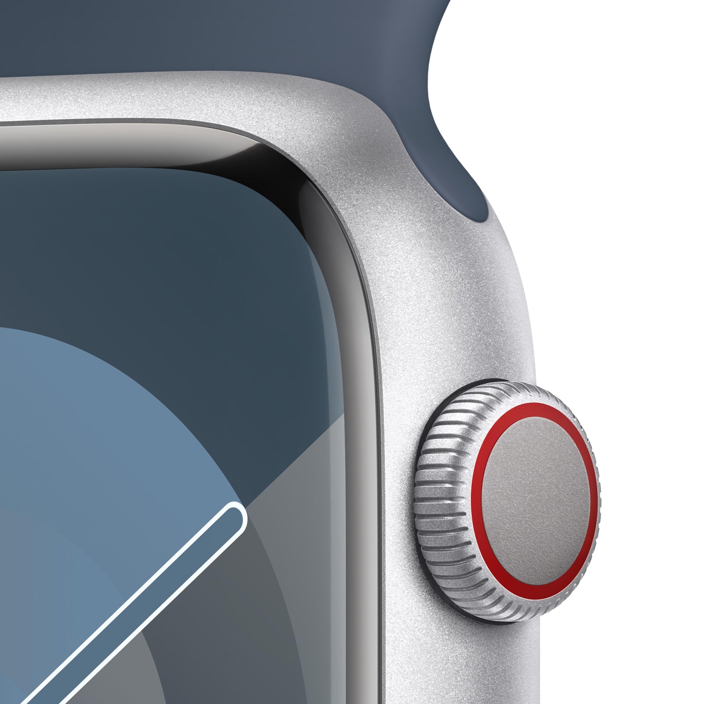 Apple Watch Series 9 GPS + Cellular 45mm Silver Aluminum Case with Storm Blue Sport Band - M/L