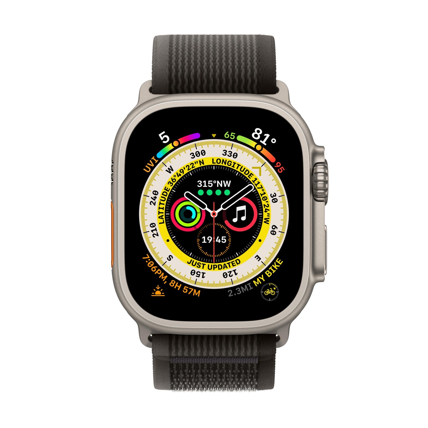 Apple Watch Ultra GPS + Cellular, 49mm Titanium Case with Black/Gray Trail Loop - M/L