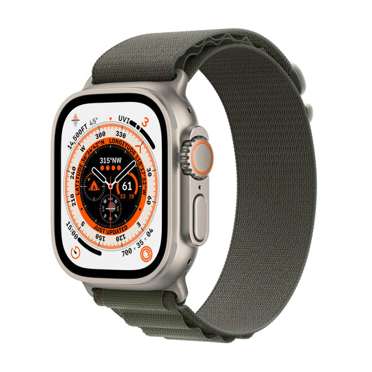 Apple Watch Ultra GPS + Cellular, 49mm Titanium Case with Green Alpine Loop - Large