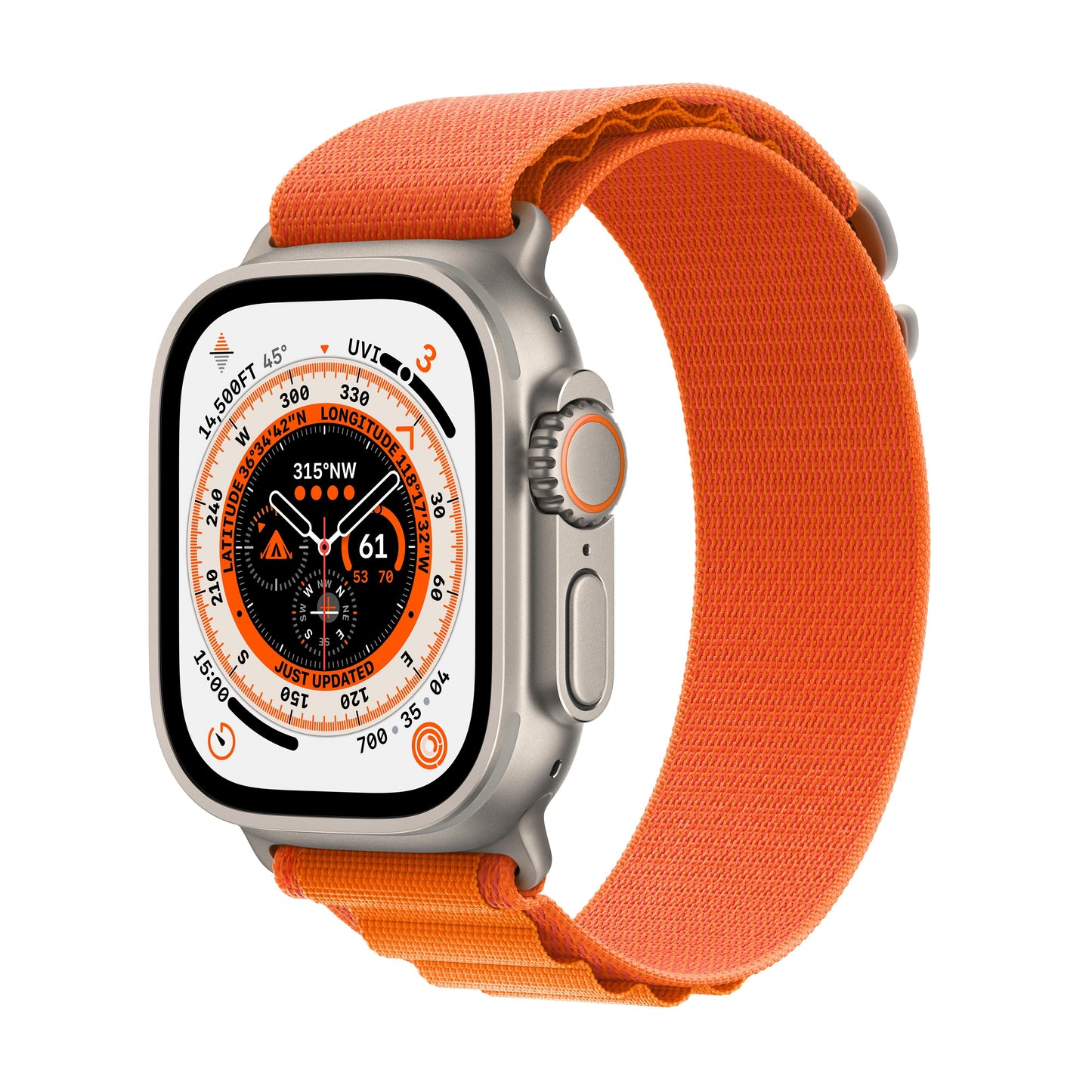 Apple Watch Ultra GPS + Cellular, 49mm Titanium Case with Orange Alpine Loop - Large