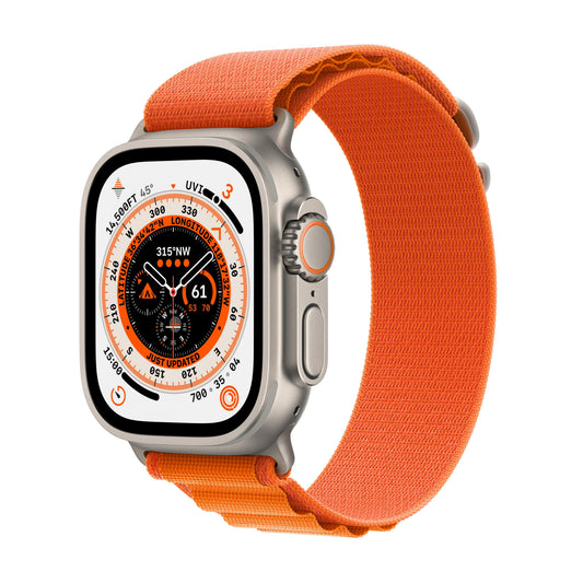 Apple Watch Ultra GPS + Cellular, 49mm Titanium Case with Orange Alpine Loop - Large