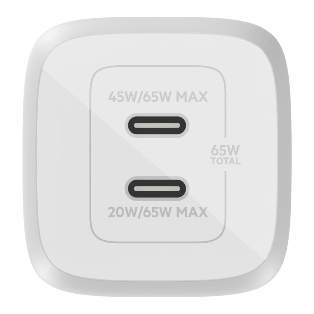 BELKIN BoostUp Charge Pro 65W Dual USB-C GaN Wall Charger with PPS - White