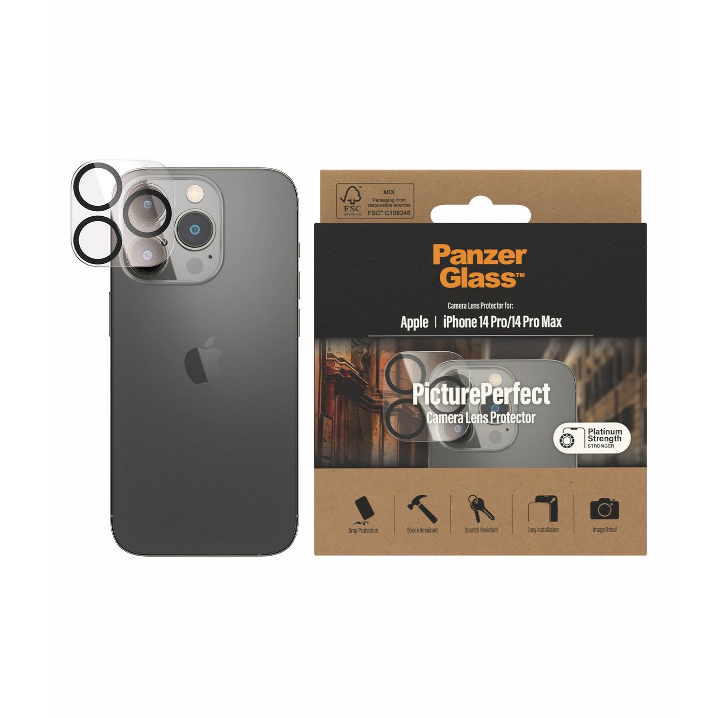 PANZERGLASS PicturePerfect Camera Lens Protector for iPhone 14 Pro / 14 Pro Max - Clear / Black
