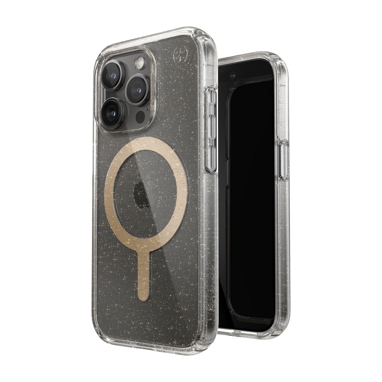 SPECK Presidio Lux Glitter with MagSafe for iPhone 15 Pro - Clear/Gold Glitter/Beige Sweater