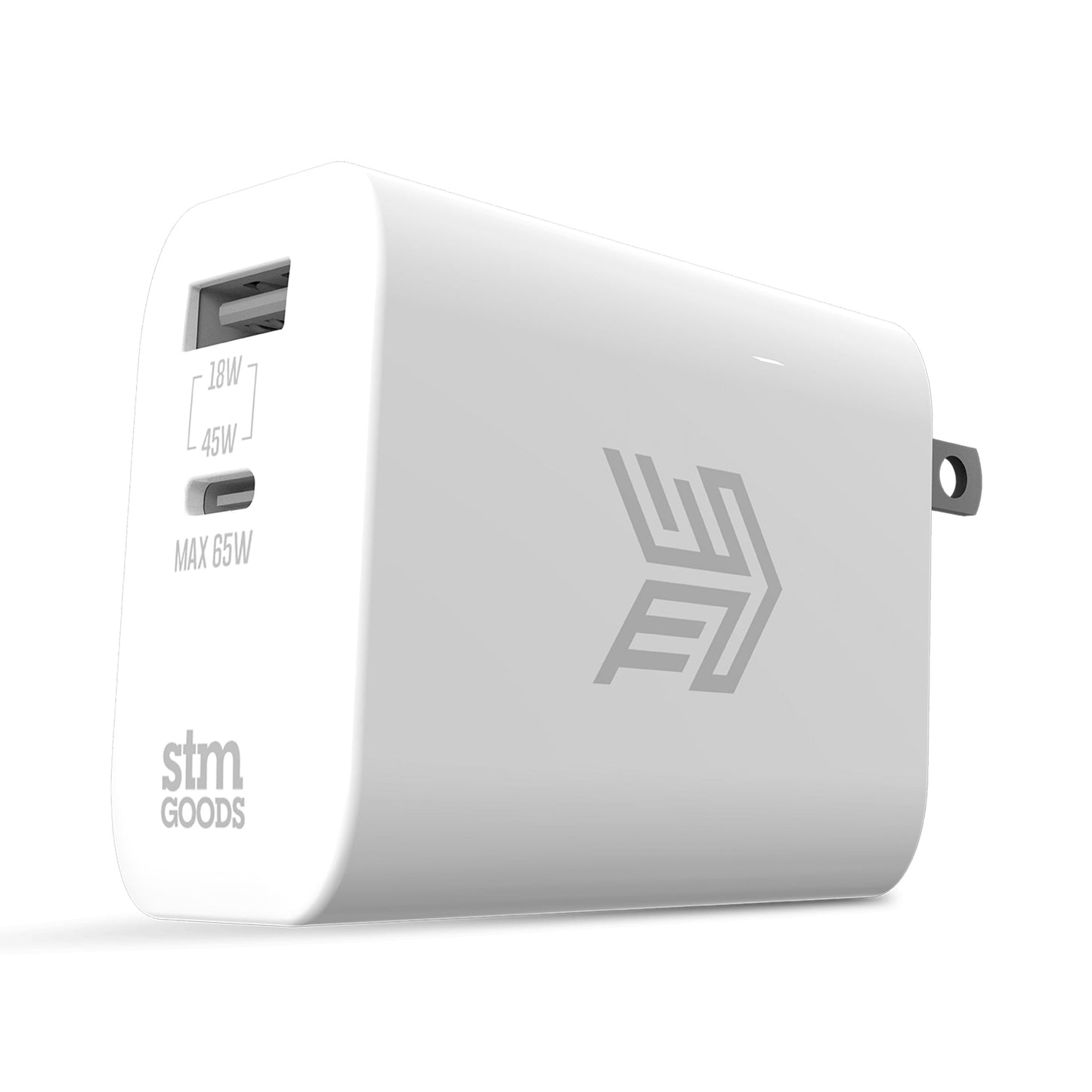 STM 65W Dual Port GaN USB-C &amp; USB-A Power Adapter - White
